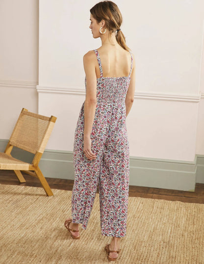Lola Strappy Linen Jumpsuit-Radish, Oriental Paradise