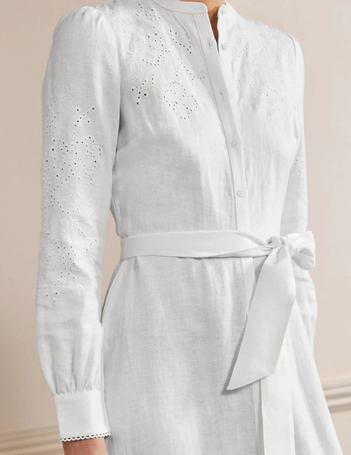 Cut Work Midi Shirt Dress-White