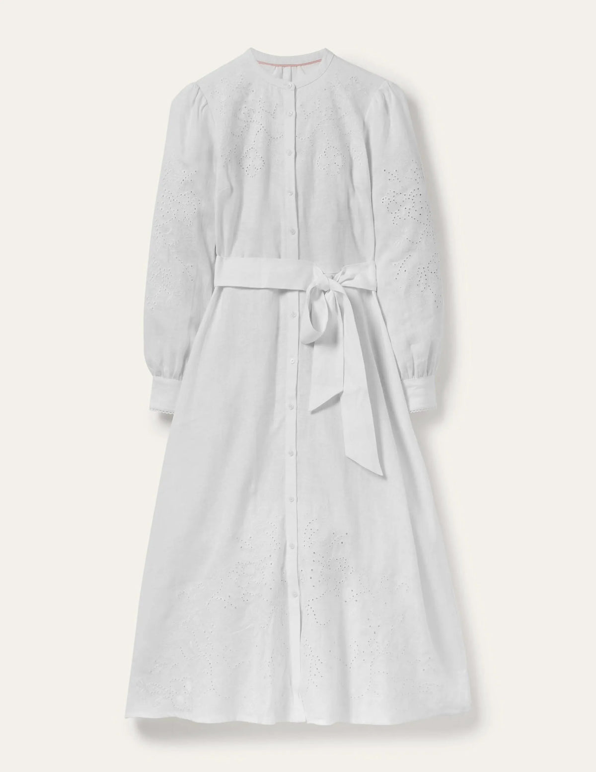 Cut Work Midi Shirt Dress-White