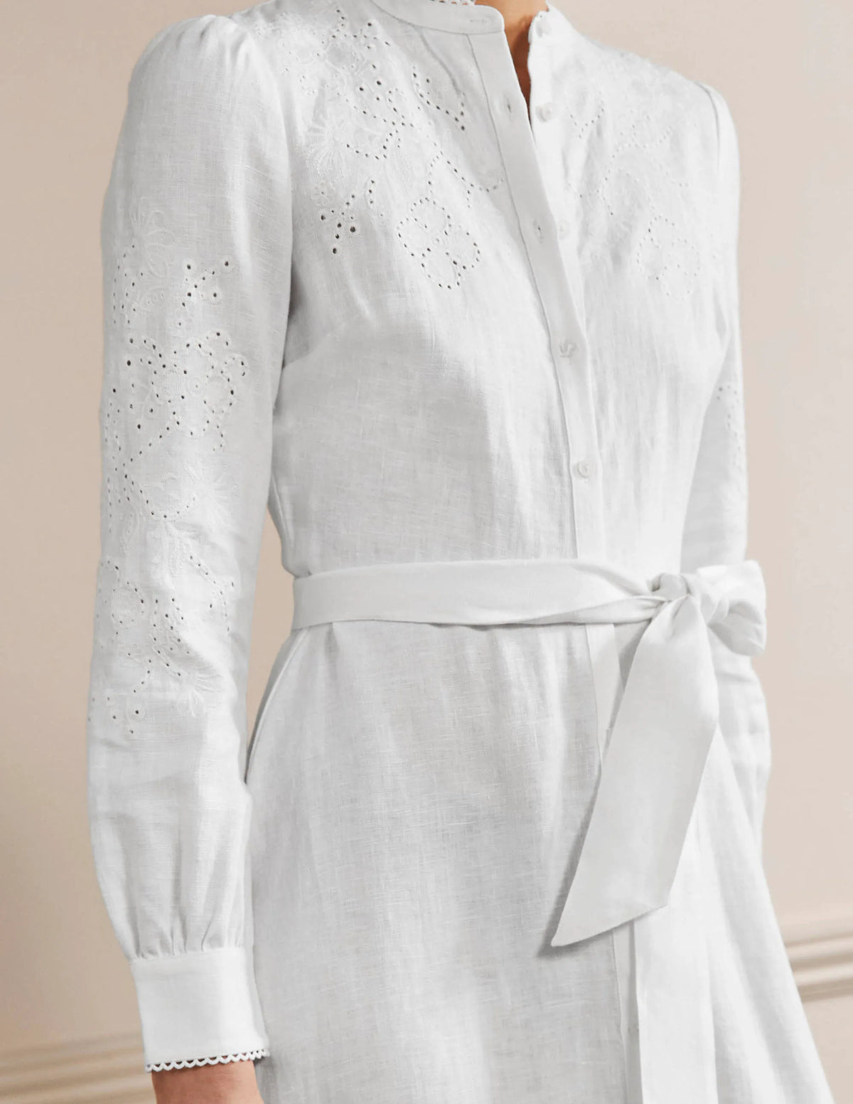 Cut Work Midi Shirt Dress-White