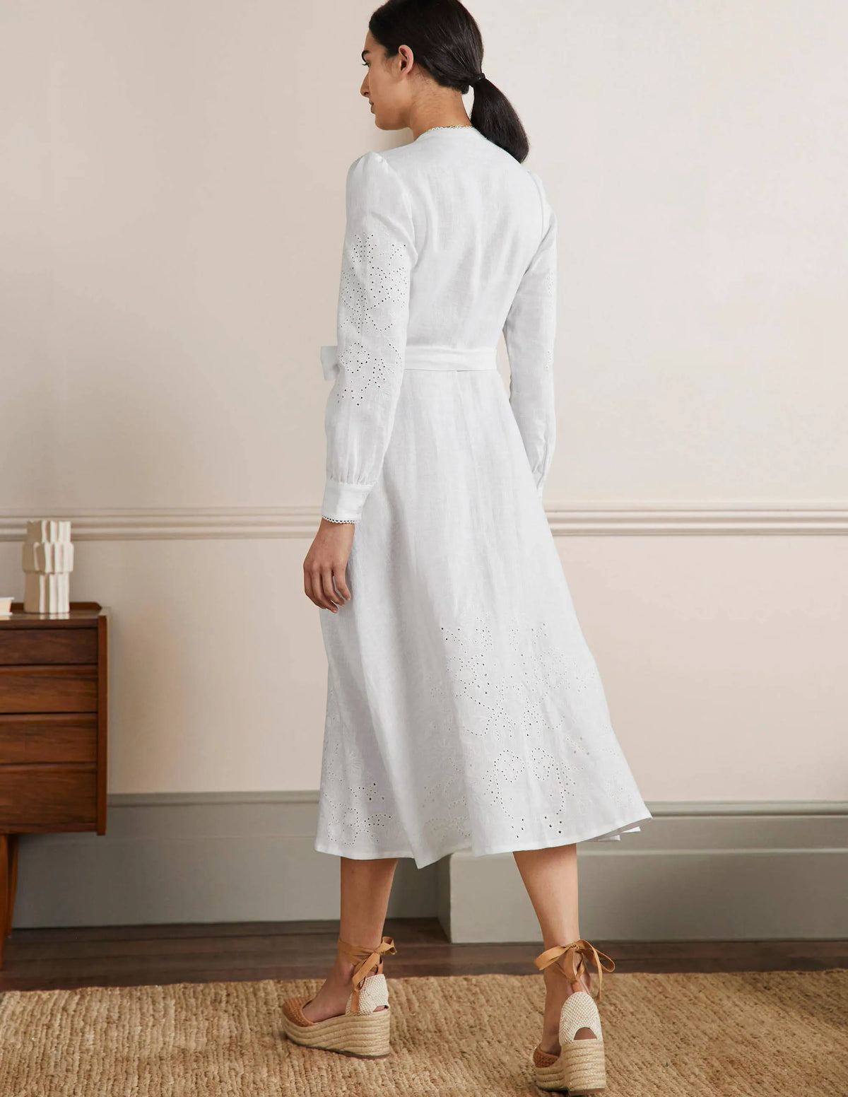 Cut Work Midi Shirt Dress-White