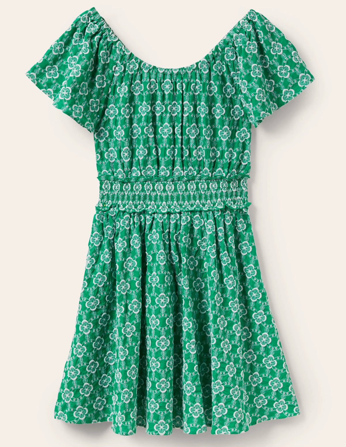 Scoop Neck Embroidered Dress-Green Geo