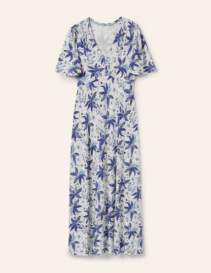 Jersey Midi Tea Dress-Blue, Oriental Cascade