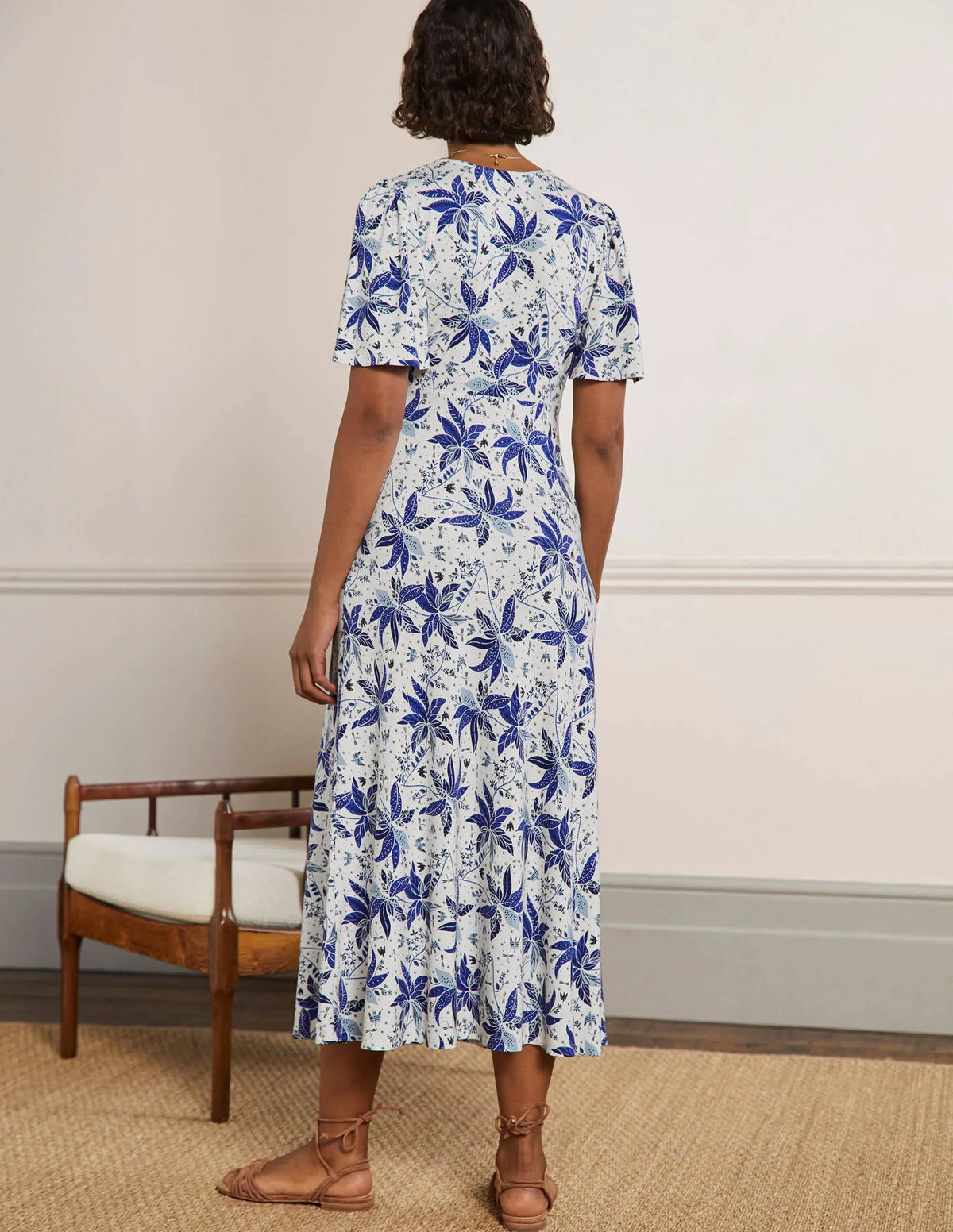 Jersey Midi Tea Dress-Blue, Oriental Cascade