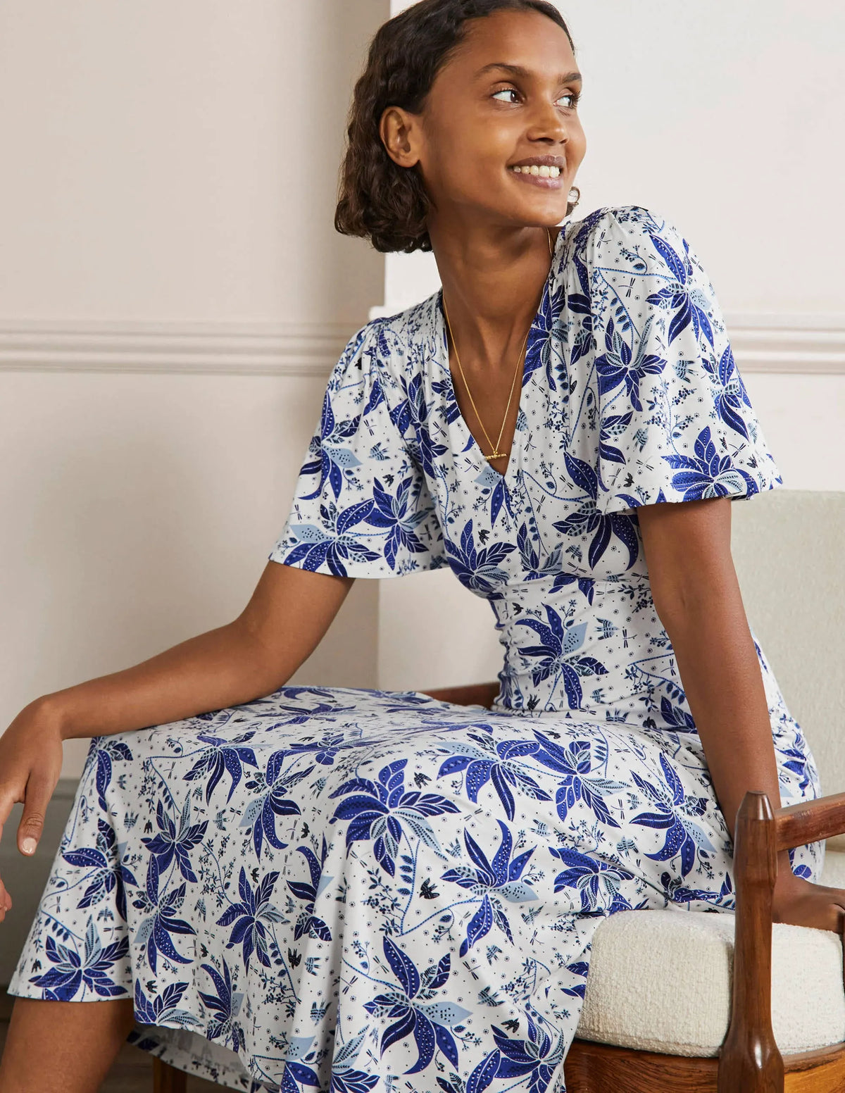 Jersey Midi Tea Dress-Blue, Oriental Cascade