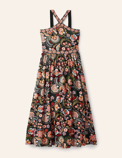 Halterneck Jersey Maxi Dress-Black Decorative Meadow