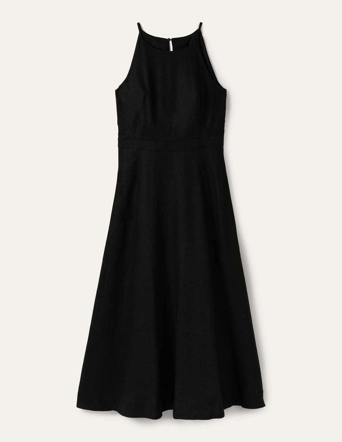 Halterneck Linen Midi Dress-Black