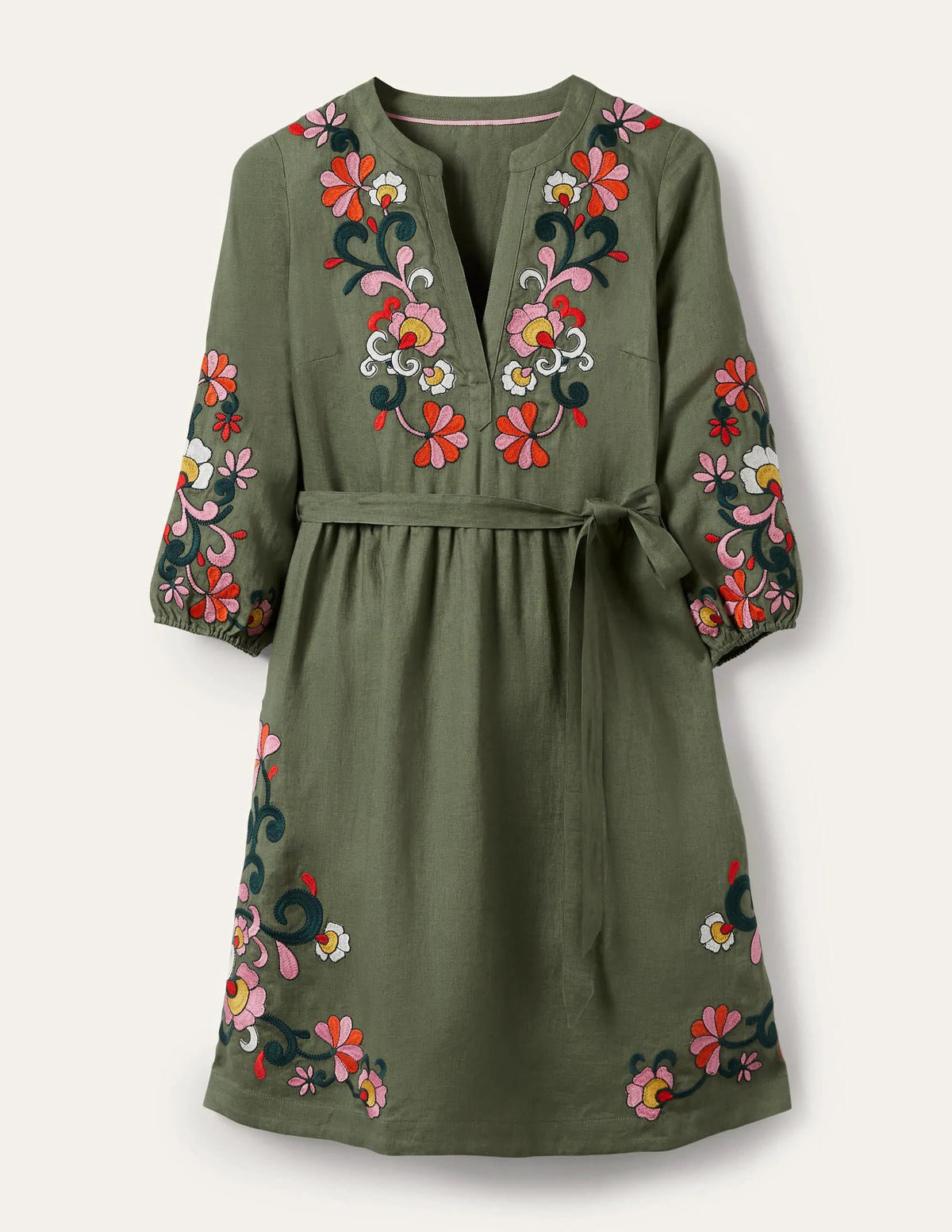 Embroidered Linen Dress-Alder