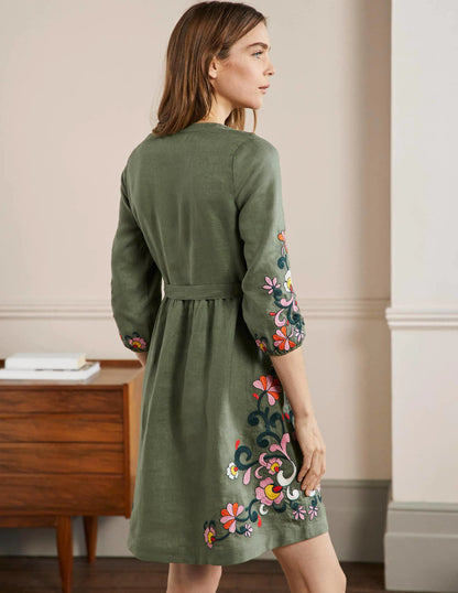 Embroidered Linen Dress-Alder