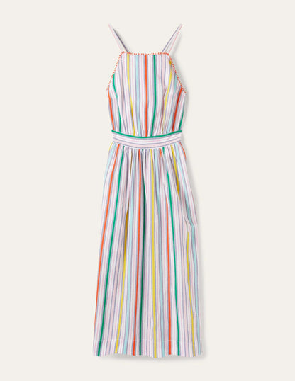 Stripe Halterneck Midi Dress-Sweetcorn and Green Pepper