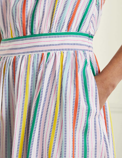Stripe Halterneck Midi Dress-Sweetcorn and Green Pepper