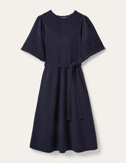 Wide Sleeve Knitted Dress-Navy