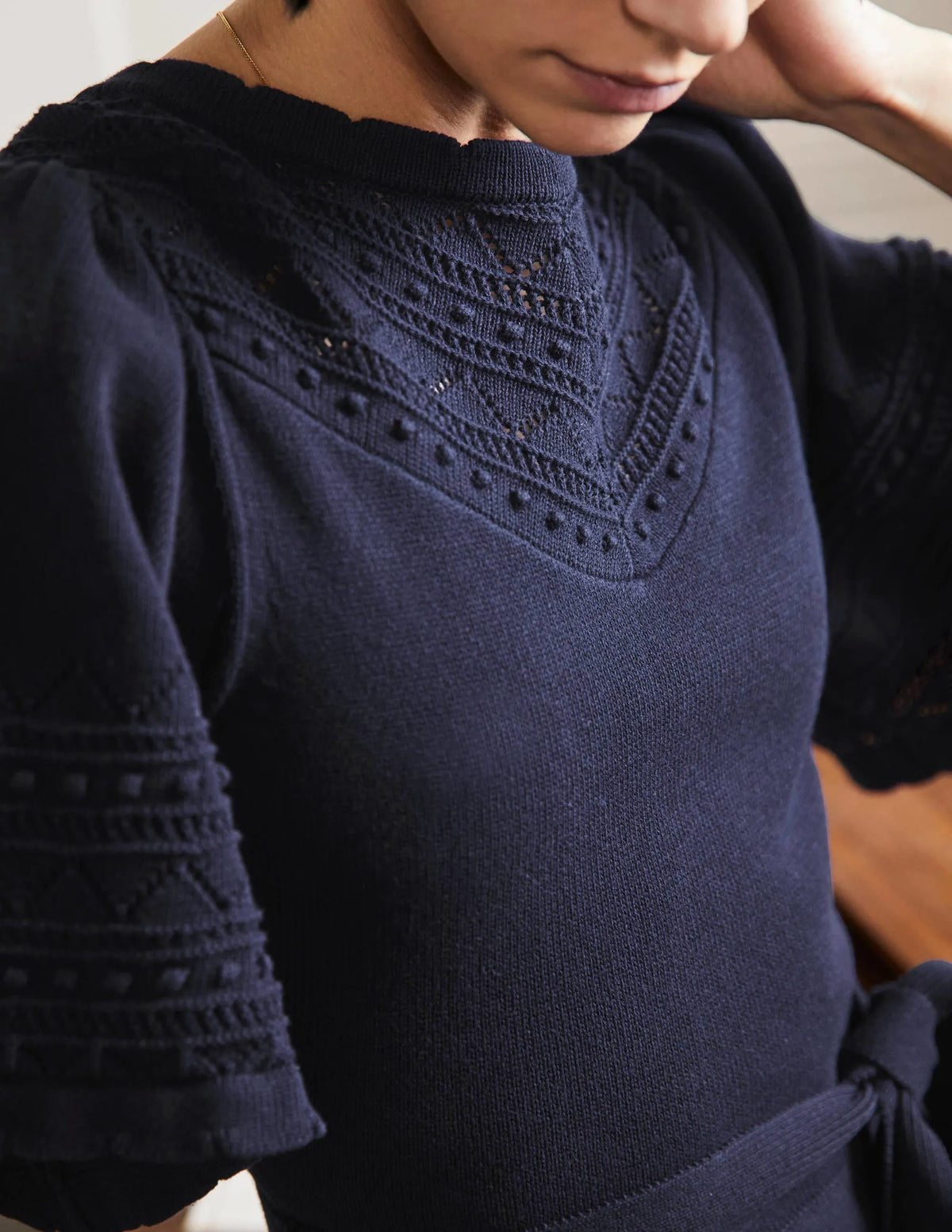 Wide Sleeve Knitted Dress-Navy