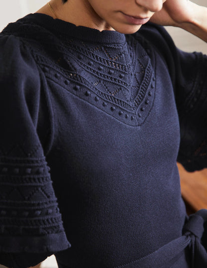 Wide Sleeve Knitted Dress-Navy
