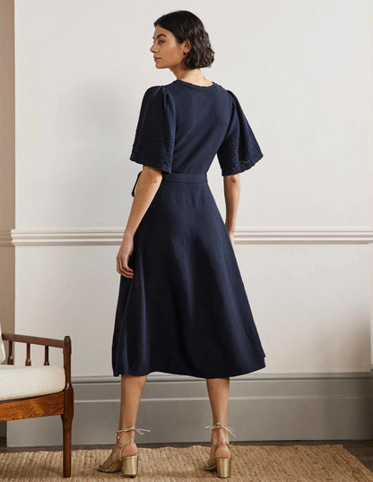 Wide Sleeve Knitted Dress-Navy