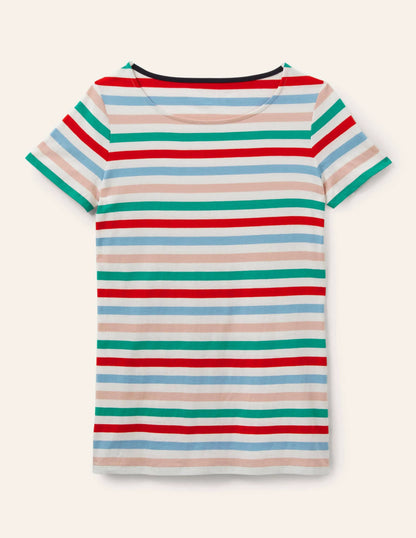 Short Sleeve Breton T-Shirt-Clover / Dusty Blue Stripe