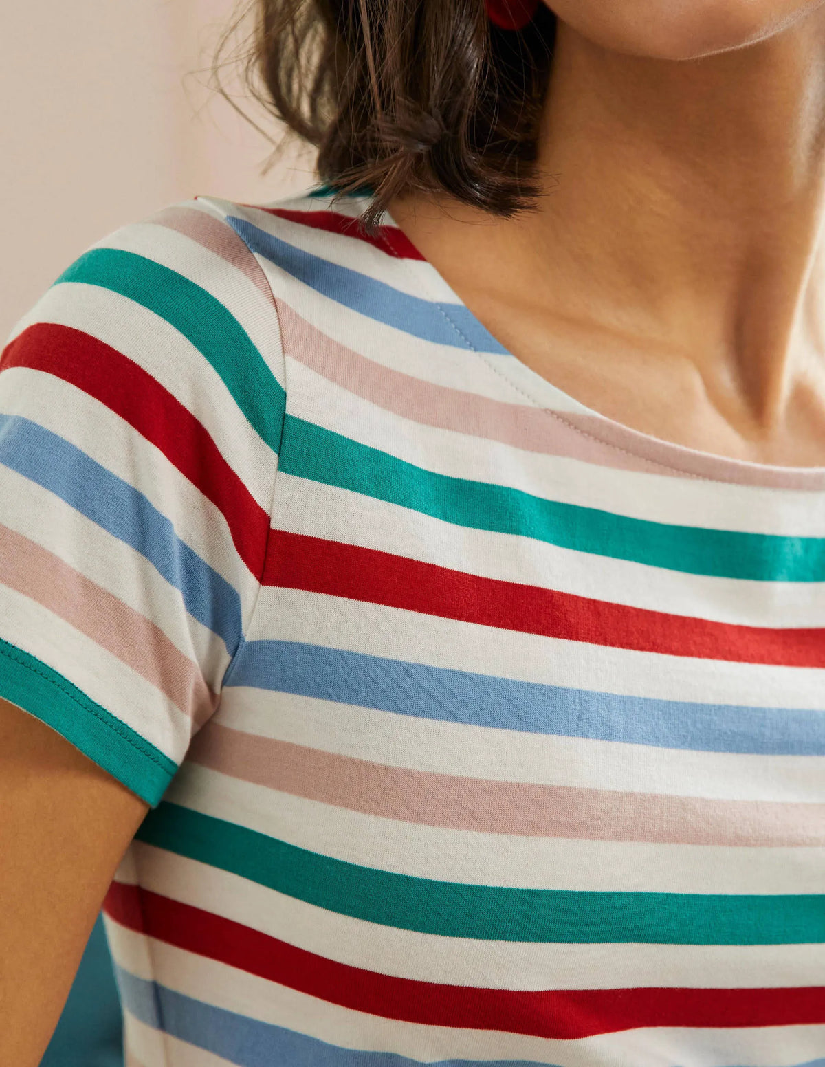 Short Sleeve Breton T-Shirt-Clover / Dusty Blue Stripe
