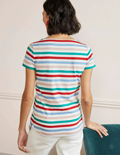 Short Sleeve Breton T-Shirt-Clover / Dusty Blue Stripe