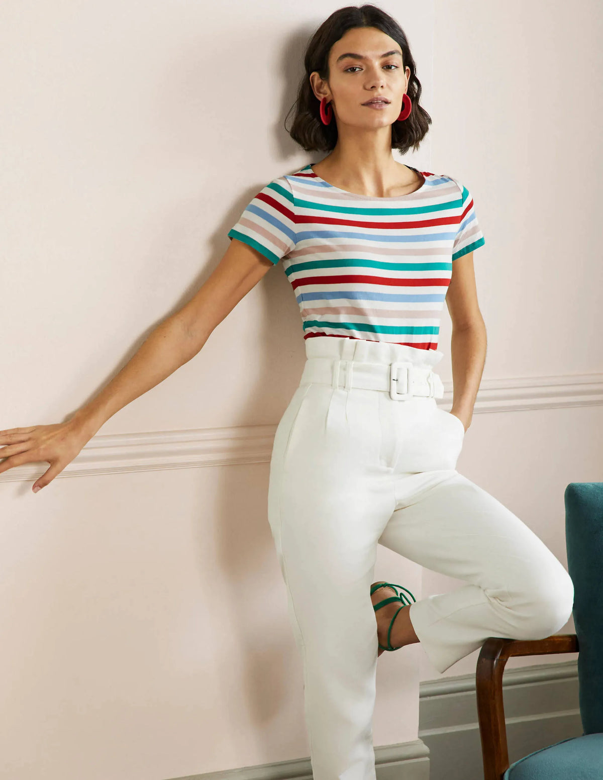 Short Sleeve Breton T-Shirt-Clover / Dusty Blue Stripe