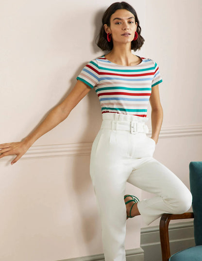Short Sleeve Breton T-Shirt-Clover / Dusty Blue Stripe