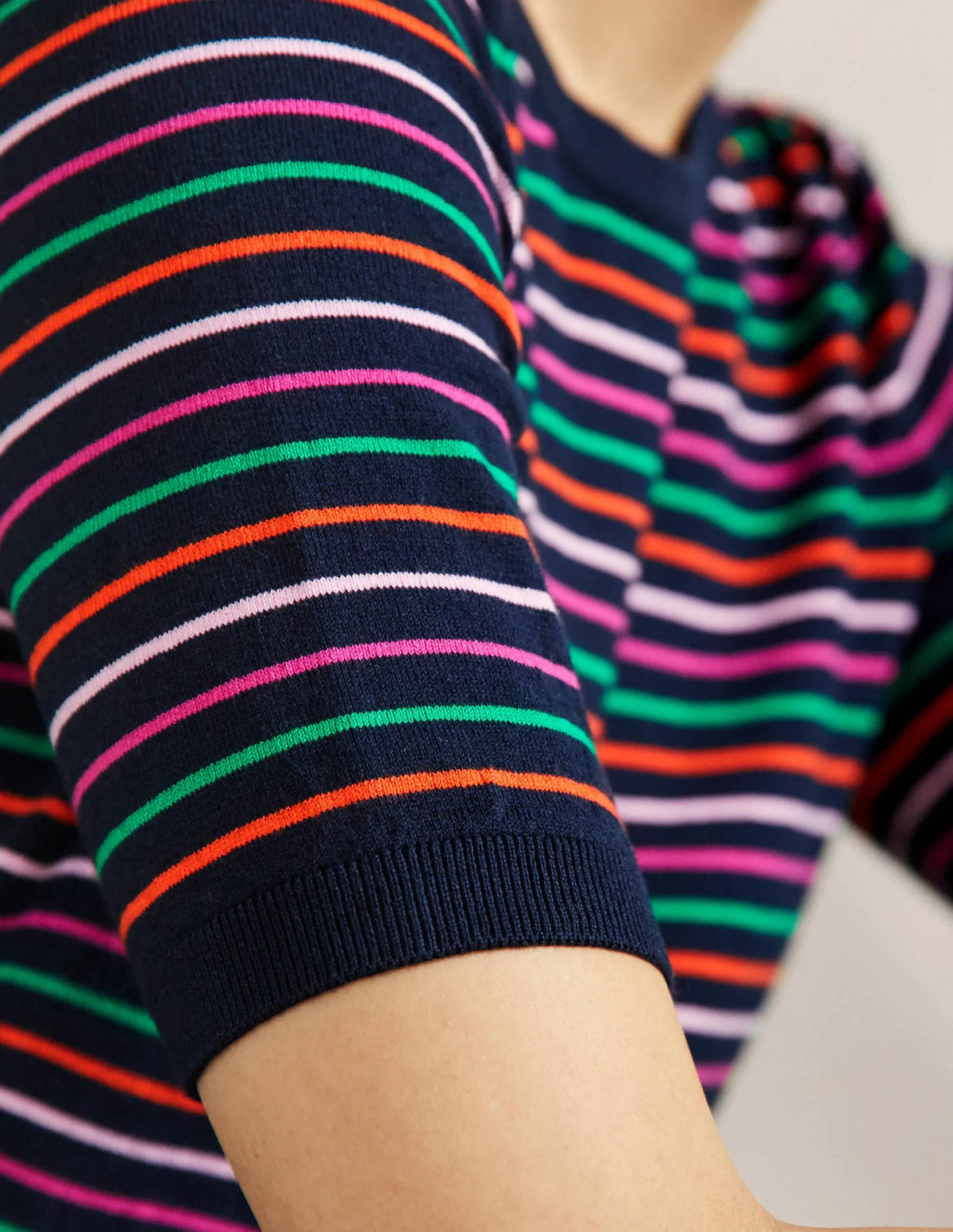 Cotton Crew Knitted Top-Navy, Multi Stripe