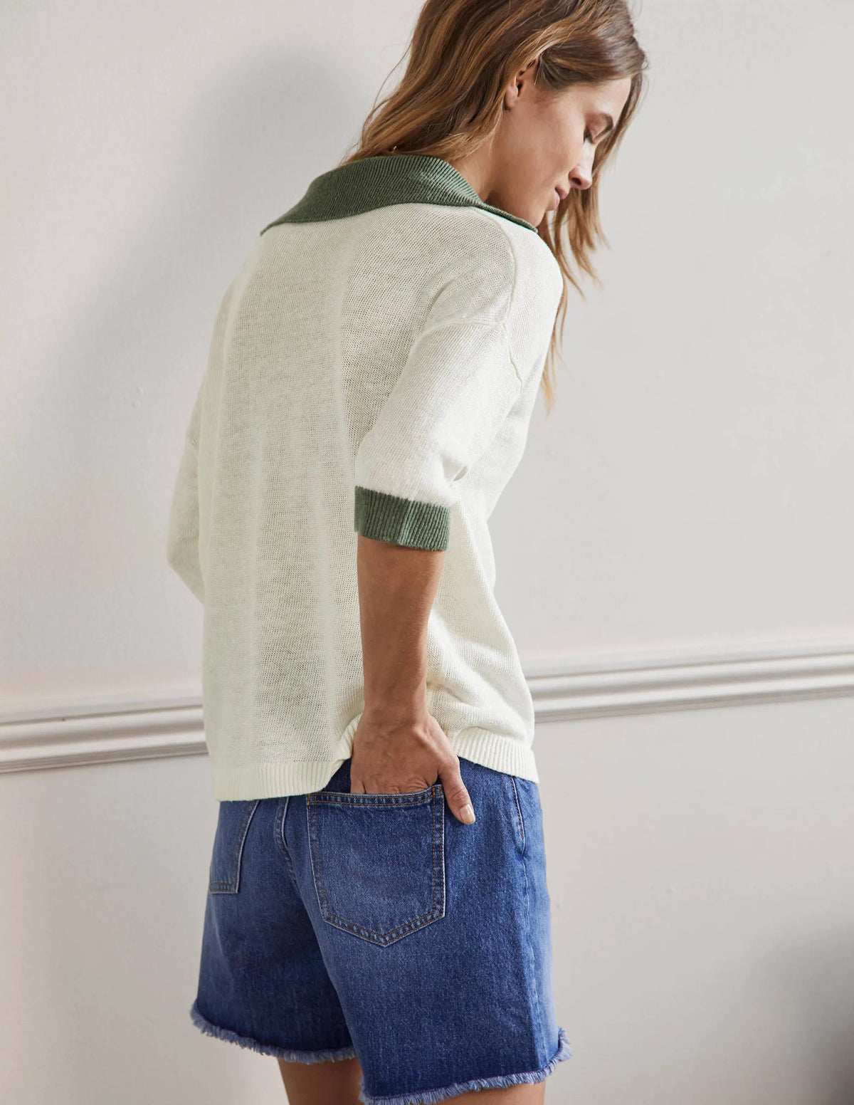 Linen Collared Sweater-Ivory, Alder