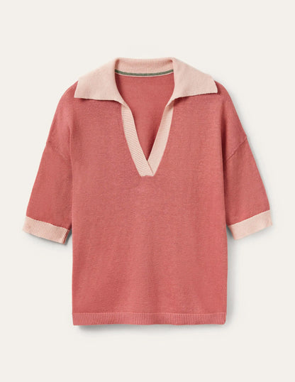 Linen Collared Sweater-Dusty Red, Milkshake
