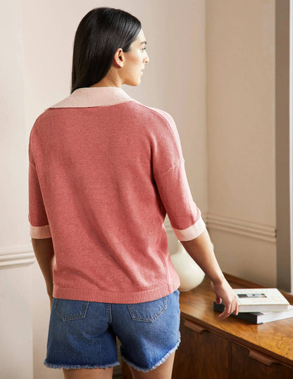 Linen Collared Sweater-Dusty Red, Milkshake