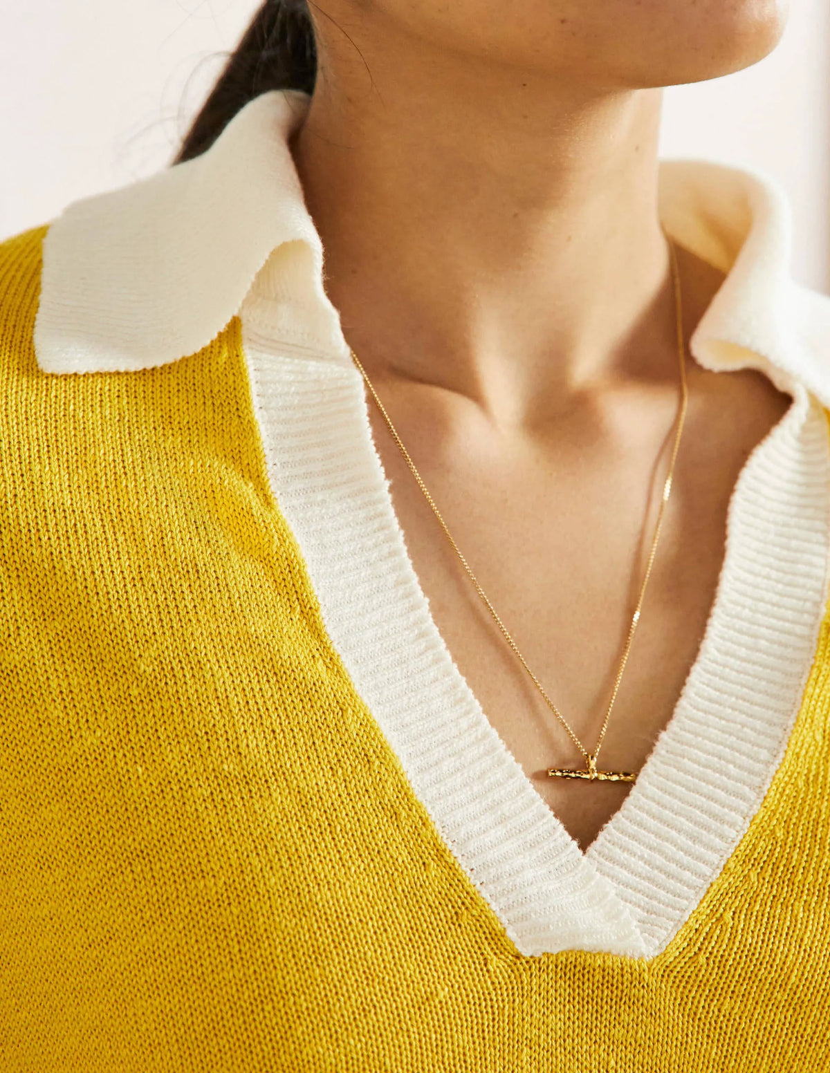 Linen Collared Sweater-Lemon Fizz, Ivory