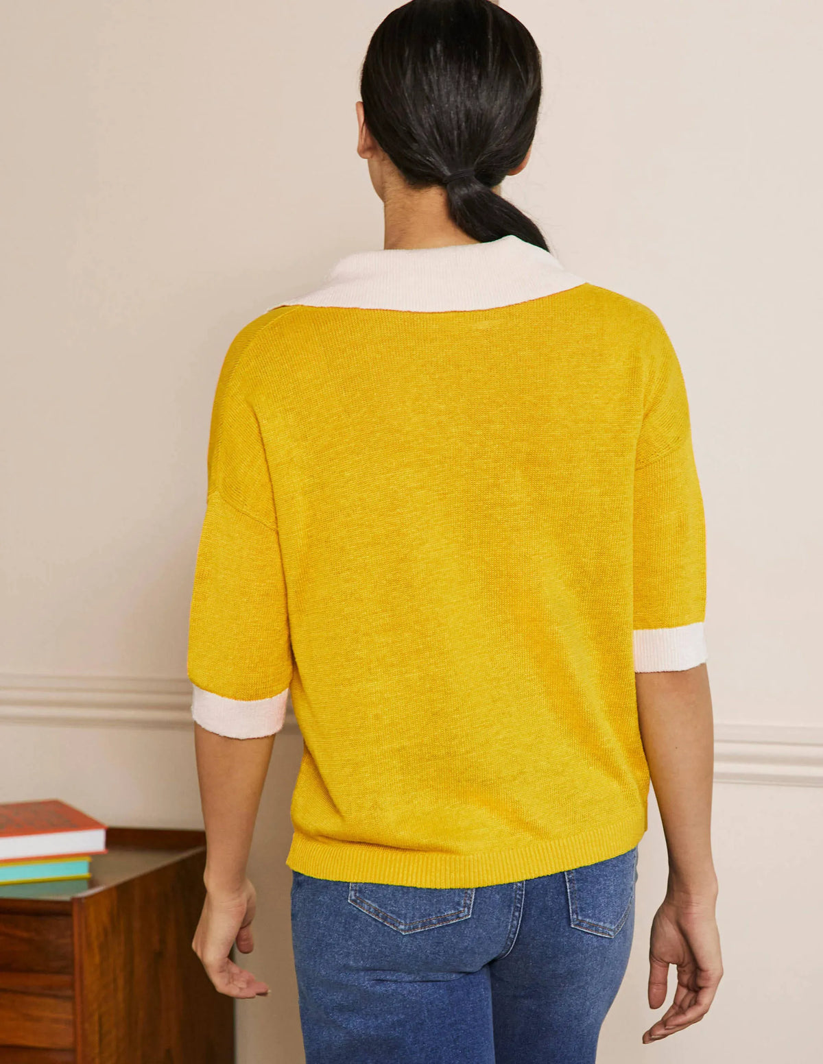 Linen Collared Sweater-Lemon Fizz, Ivory