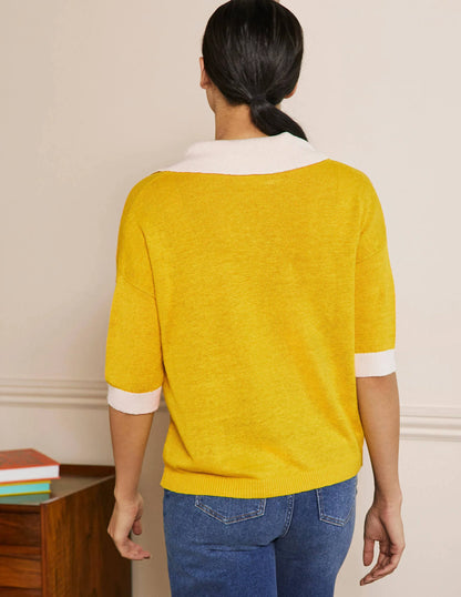 Linen Collared Sweater-Lemon Fizz, Ivory