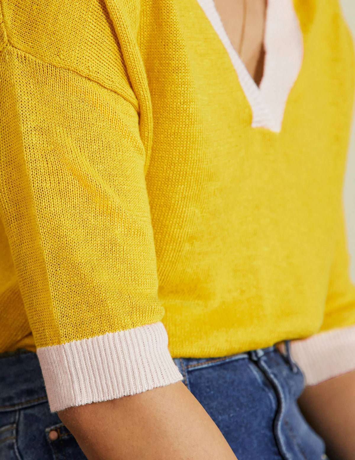 Linen Collared Sweater-Lemon Fizz, Ivory