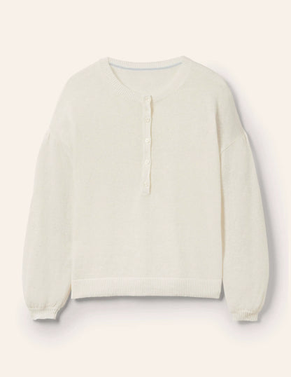 Leandra Linen Henley Sweater-Ivory