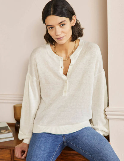 Leandra Linen Henley Sweater-Ivory