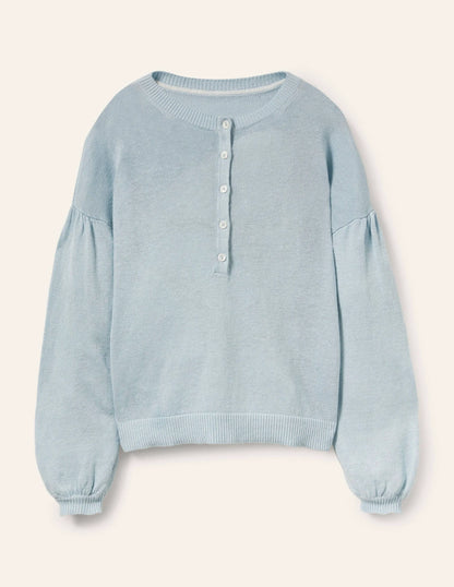 Leandra Linen Henley Sweater-Dawn Sky