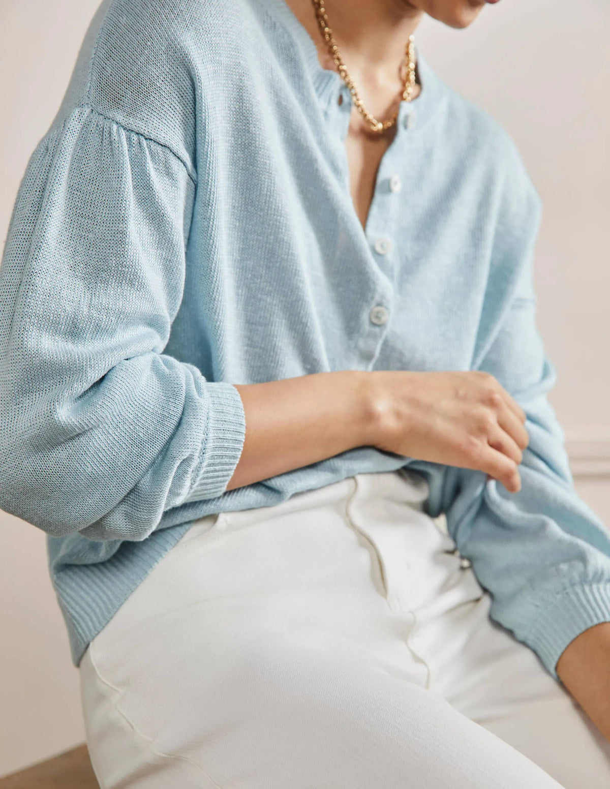 Leandra Linen Henley Sweater-Dawn Sky