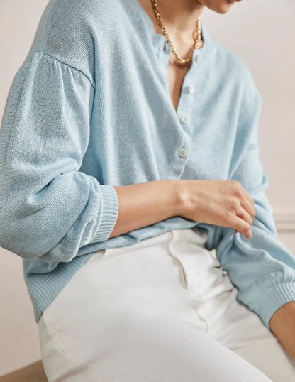 Leandra Linen Henley Sweater-Dawn Sky
