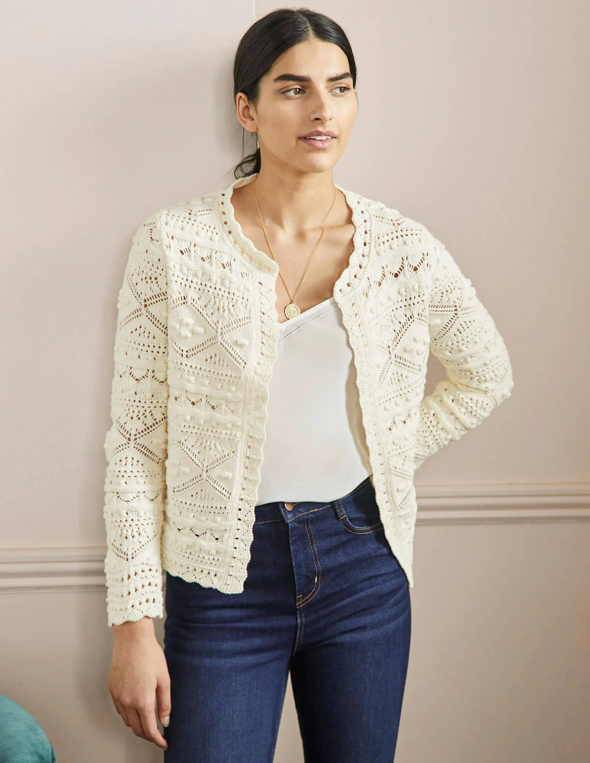 Claudia Textured Knit Cardigan-Ivory