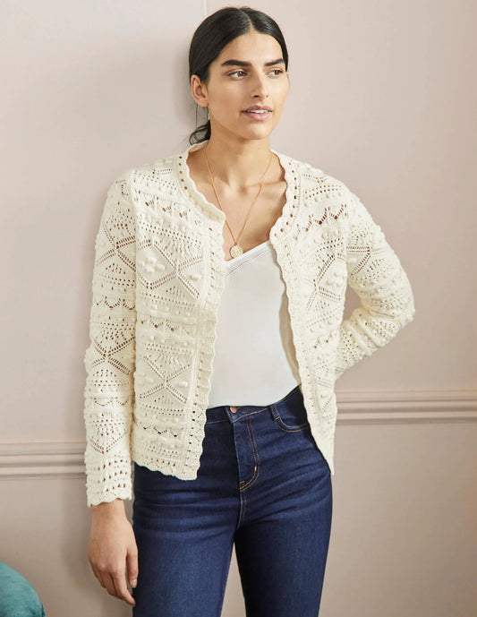 Claudia Textured Knit Cardigan-Ivory
