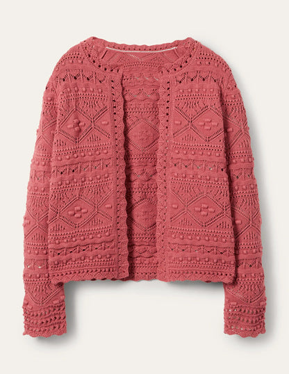 Claudia Textured Knit Cardigan-Dusty Red
