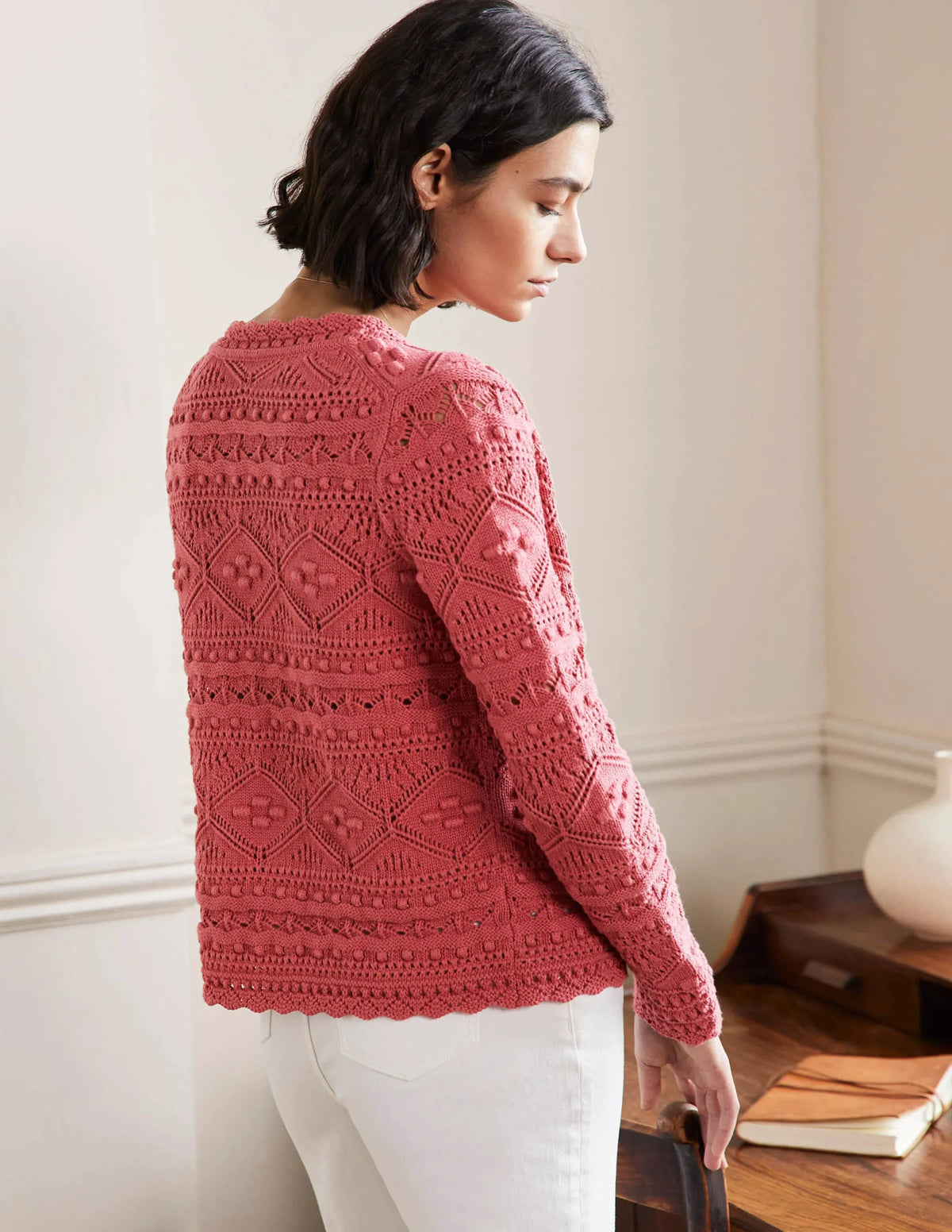 Claudia Textured Knit Cardigan-Dusty Red
