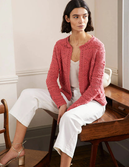 Claudia Textured Knit Cardigan-Dusty Red