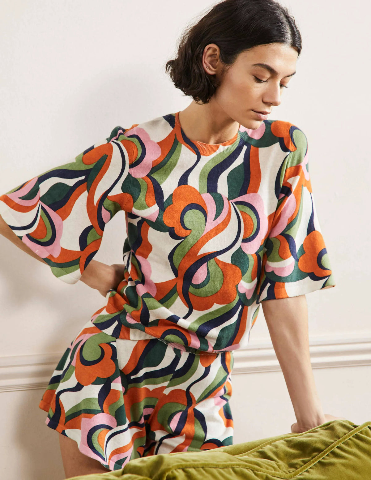 Cara Knitted T-Shirt-Abstract Swirl, Multi