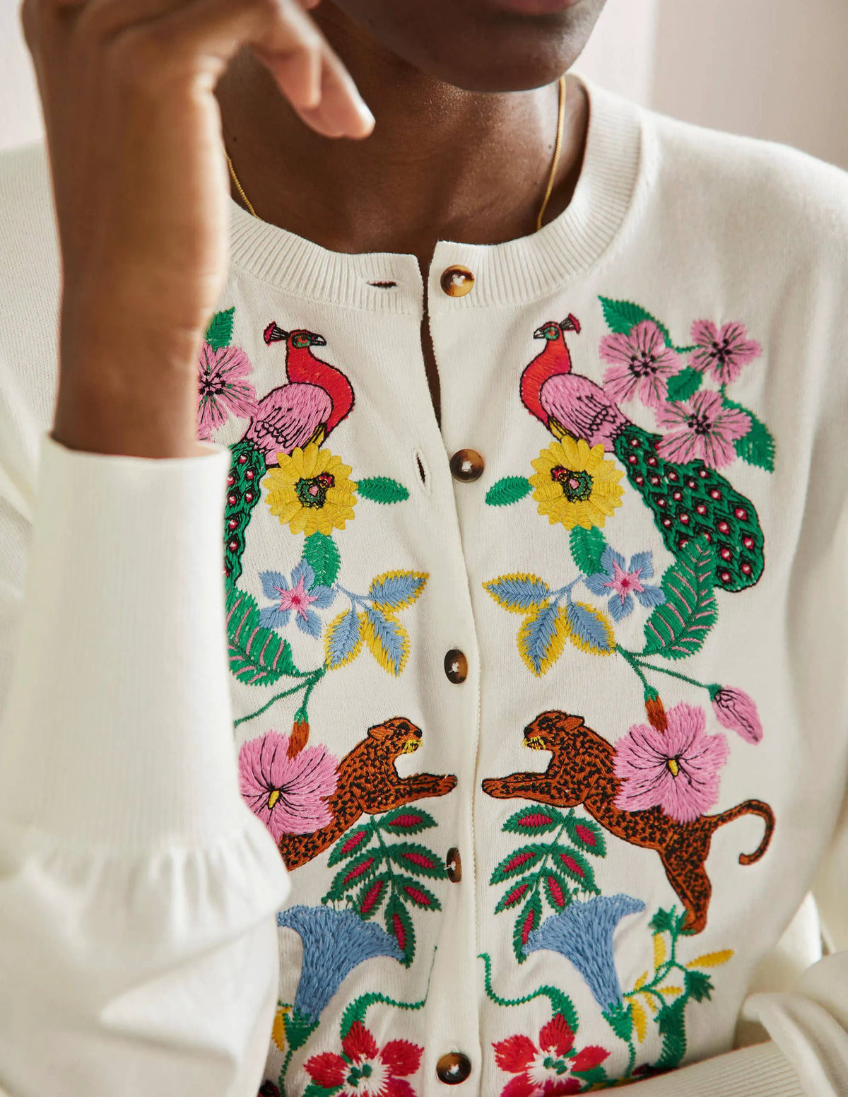 Embroidered Blouson Cardigan-Ivory