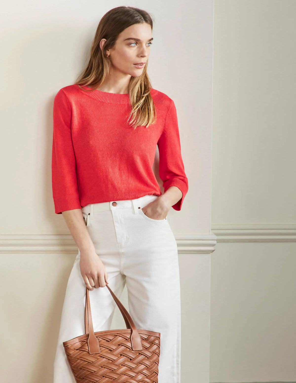 Relaxed Linen Sweater-Bright Poppy