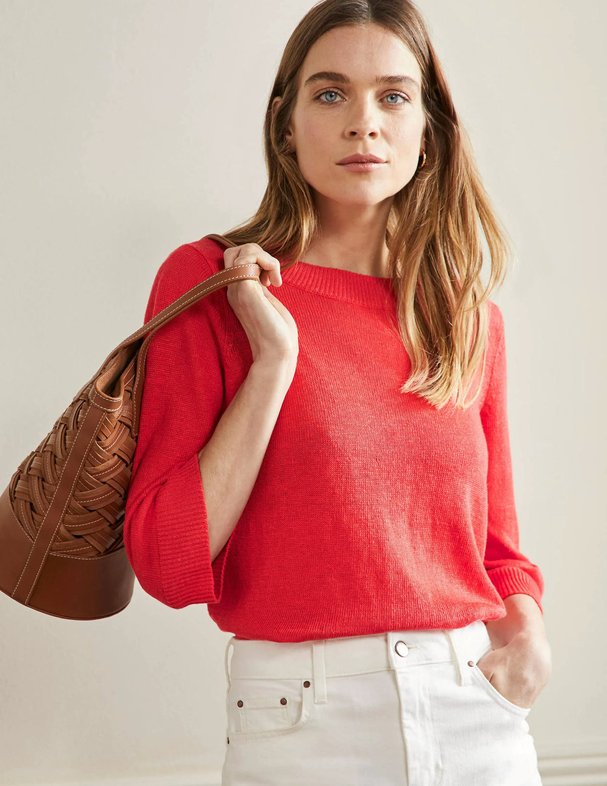 Relaxed Linen Sweater-Bright Poppy