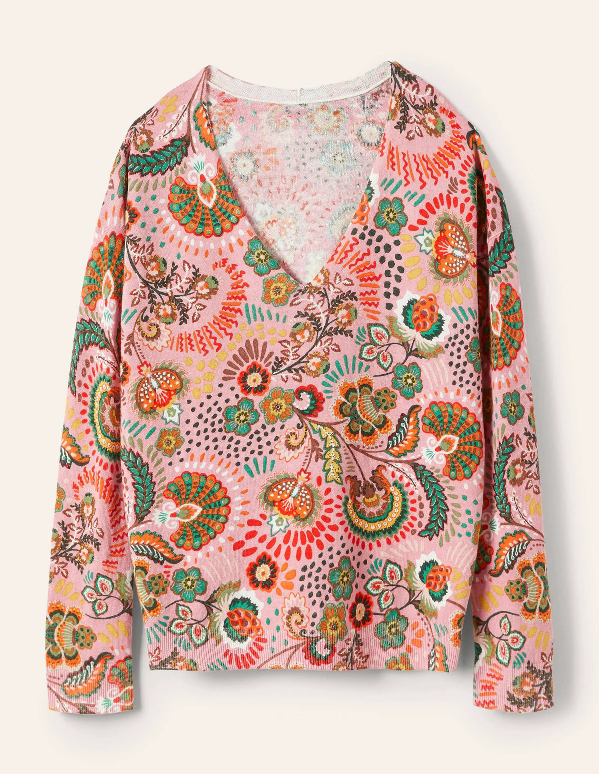 Relaxed Printed V-neck Sweater-Formica Pink, Meadow
