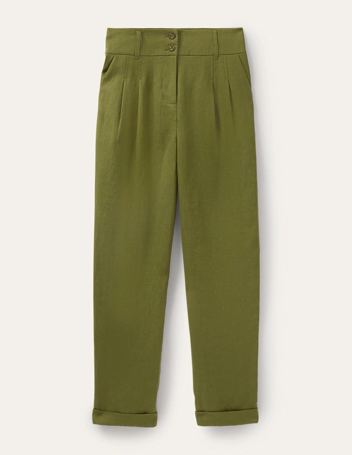 Pleated Turn Up Linen Pants-Pea Green