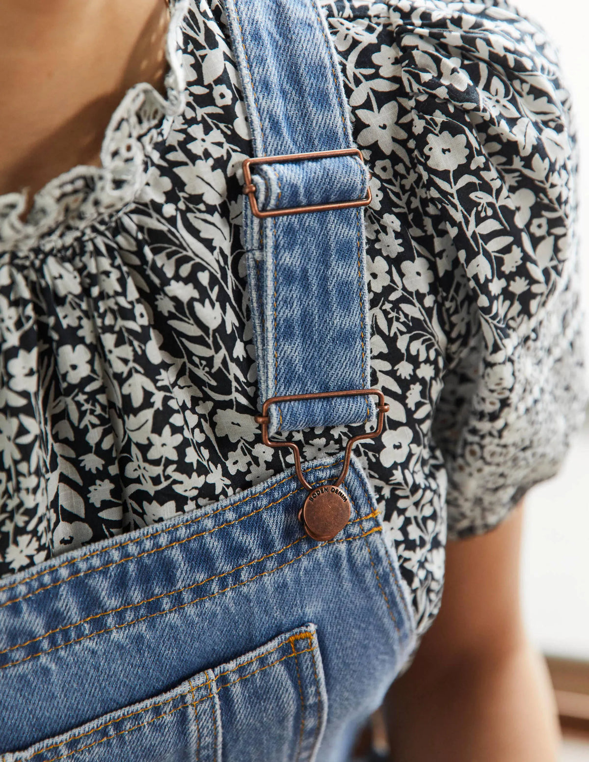 Short Relaxed Leg Overalls-Light Vintage