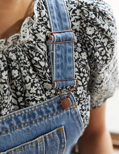 Short Relaxed Leg Overalls-Light Vintage